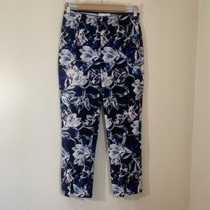 Joseph Ribkoff Womens Floral‎ Cropped Ankle Pants 8 Blue Straight Leg Stretch